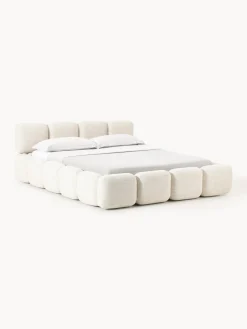 Cama tapizada en tejido bouclé con espacio de almacenamiento Tayla Camas Tapizadas|Camas