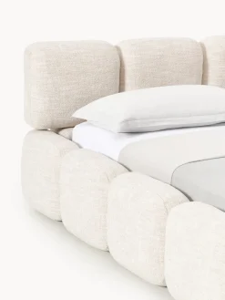 Cama tapizada en tejido bouclé con espacio de almacenamiento Tayla Camas Tapizadas|Camas