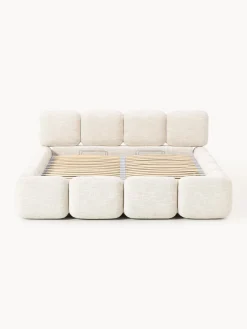 Cama tapizada en tejido bouclé con espacio de almacenamiento Tayla Camas Tapizadas|Camas
