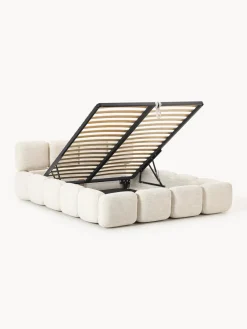 Cama tapizada en tejido bouclé con espacio de almacenamiento Tayla Camas Tapizadas|Camas