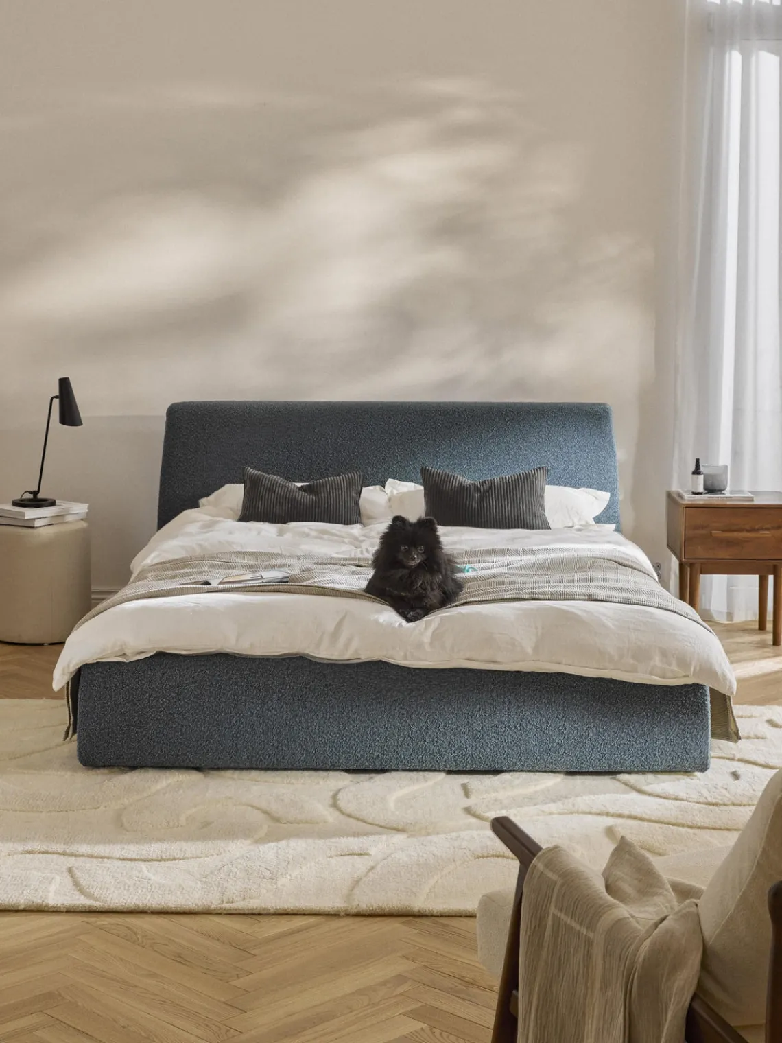 Online Cama tapizada en tejido bouclé con espacio de almacenaje Cloud Camas Tapizadas|Camas