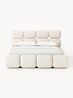 Camas Tapizadas|Camas></noscript>Westwing Collection Cama tapizada en tejido bouclé con espacio de almacenamiento Tayla Bouclé beige claro
