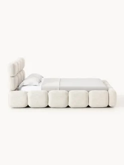 Camas Tapizadas|Camas></noscript>Westwing Collection Cama tapizada en tejido bouclé con espacio de almacenamiento Tayla Bouclé beige claro