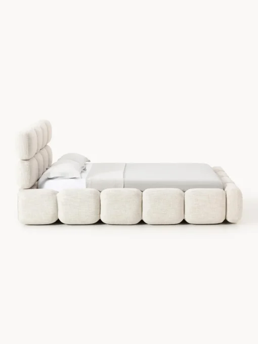 Camas Tapizadas|Camas>Westwing Collection Cama tapizada en tejido bouclé con espacio de almacenamiento Tayla Bouclé beige claro