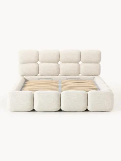 Camas Tapizadas|Camas></noscript>Westwing Collection Cama tapizada en tejido bouclé con espacio de almacenamiento Tayla Bouclé beige claro