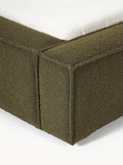 Camas Tapizadas|Camas></noscript>Westwing Collection Cama tapizada en tejido bouclé Lennon Bouclé verde oliva