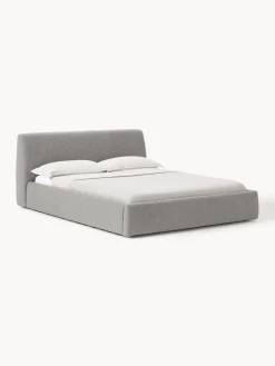 Camas Tapizadas|Camas>Westwing Collection Cama tapizada en tejido bouclé con espacio de almacenaje Cloud Bouclé gris
