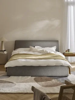 Camas Tapizadas|Camas>Westwing Collection Cama tapizada en tejido bouclé con espacio de almacenaje Cloud Bouclé gris