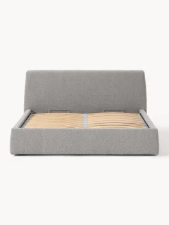 Camas Tapizadas|Camas></noscript>Westwing Collection Cama tapizada en tejido bouclé con espacio de almacenaje Cloud Bouclé gris