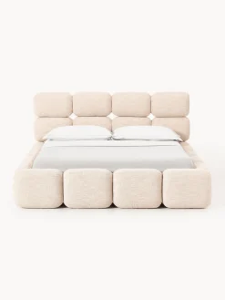Sale Cama tapizada en tejido bouclé con espacio de almacenamiento Tayla Camas Tapizadas|Camas
