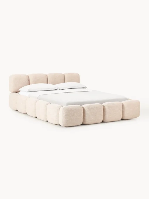 Clearance Cama tapizada en tejido bouclé con espacio de almacenamiento Tayla Camas Tapizadas|Camas