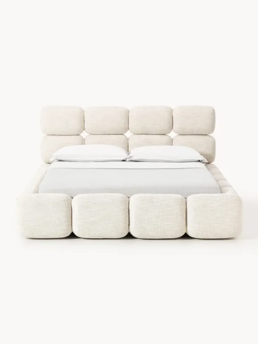 Camas Tapizadas|Camas>Westwing Collection Cama tapizada en tejido bouclé Tayla Bouclé beige claro