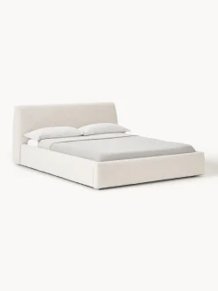 Camas Tapizadas|Camas>Westwing Collection Cama tapizada en tejido bouclé con espacio de almacenaje Cloud Bouclé blanco Off White