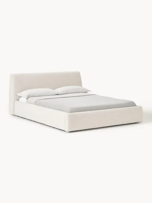 Camas Tapizadas|Camas>Westwing Collection Cama tapizada en tejido bouclé con espacio de almacenaje Cloud Bouclé blanco Off White