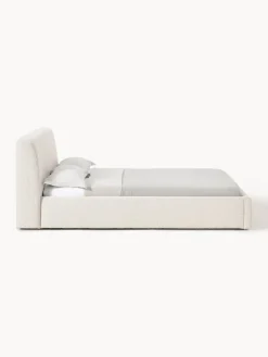 Camas Tapizadas|Camas></noscript>Westwing Collection Cama tapizada en tejido bouclé con espacio de almacenaje Cloud Bouclé blanco Off White