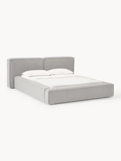 Camas Tapizadas|Camas>Westwing Collection Cama tapizada en tejido bouclé con espacio de almacenamiento Lennon Bouclé gris