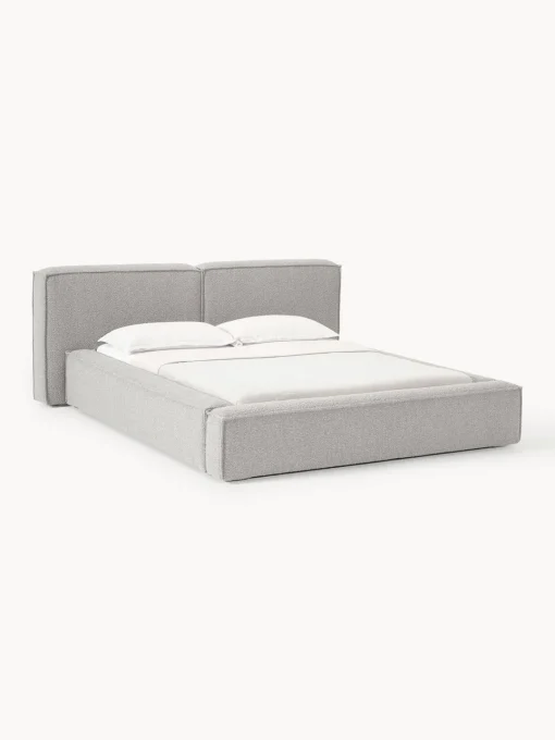 Camas Tapizadas|Camas>Westwing Collection Cama tapizada en tejido bouclé con espacio de almacenamiento Lennon Bouclé gris