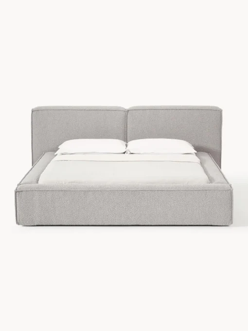 Camas Tapizadas|Camas>Westwing Collection Cama tapizada en tejido bouclé con espacio de almacenamiento Lennon Bouclé gris