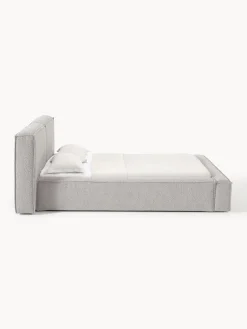 Camas Tapizadas|Camas></noscript>Westwing Collection Cama tapizada en tejido bouclé con espacio de almacenamiento Lennon Bouclé gris