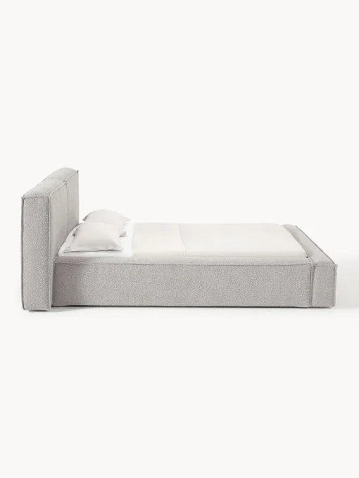 Camas Tapizadas|Camas>Westwing Collection Cama tapizada en tejido bouclé con espacio de almacenamiento Lennon Bouclé gris