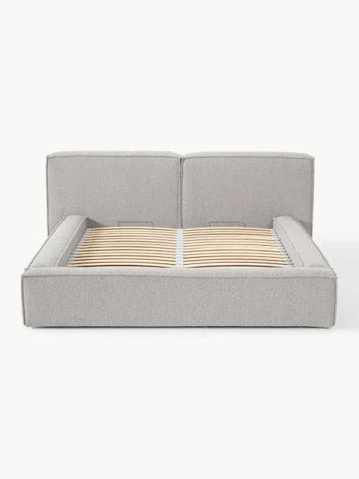 Camas Tapizadas|Camas>Westwing Collection Cama tapizada en tejido bouclé con espacio de almacenamiento Lennon Bouclé gris