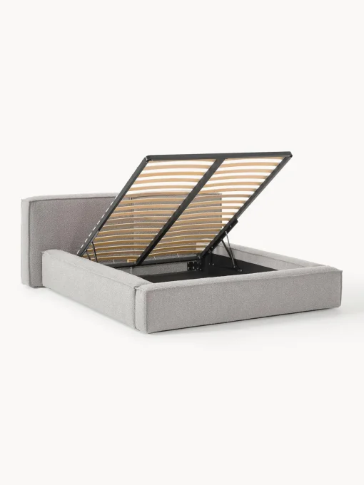 Camas Tapizadas|Camas>Westwing Collection Cama tapizada en tejido bouclé con espacio de almacenamiento Lennon Bouclé gris