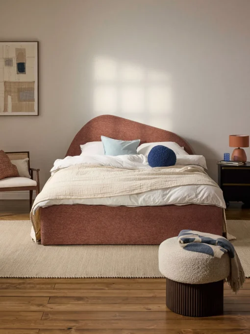 Camas Tapizadas|Camas>Westwing Collection Cama tapizada en tejido bouclé Gary Bouclé rojo óxido