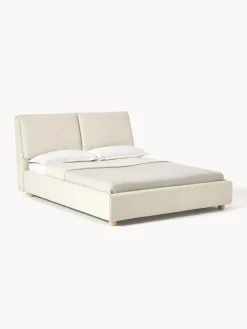 Camas Tapizadas|Camas>Westwing Collection Cama tapizada Laura Tejido blanco Off White, madera de roble