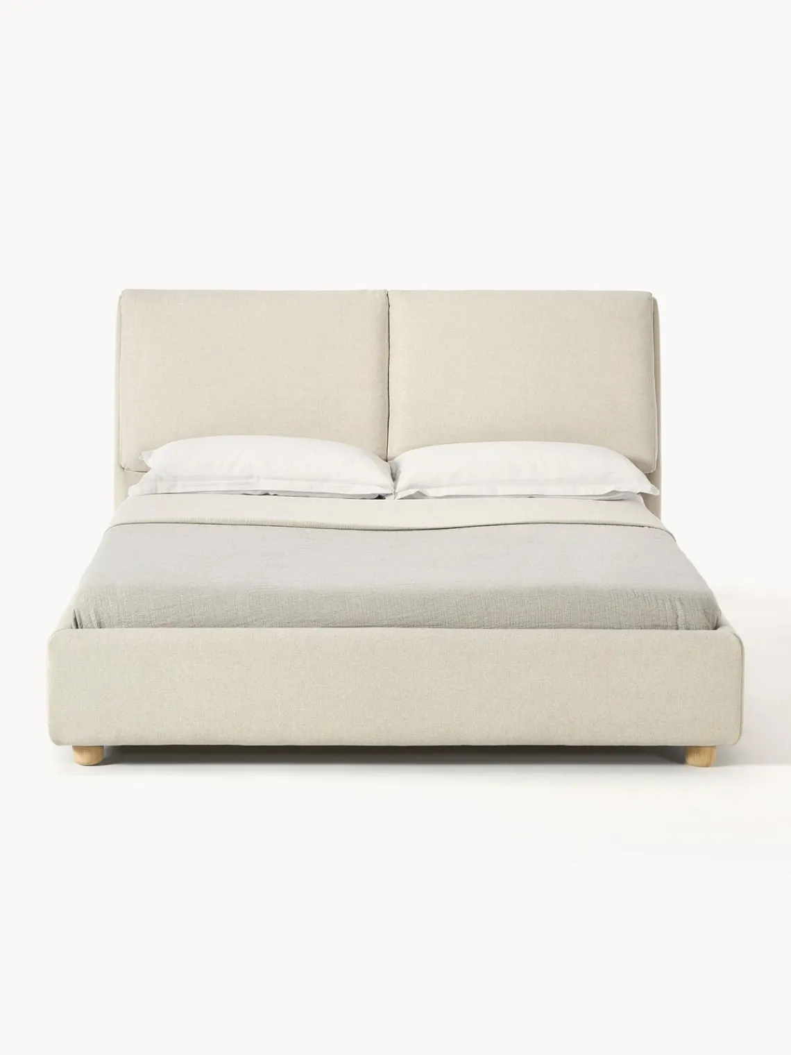 Camas Tapizadas|Camas>Westwing Collection Cama tapizada Laura Tejido blanco Off White, madera de roble
