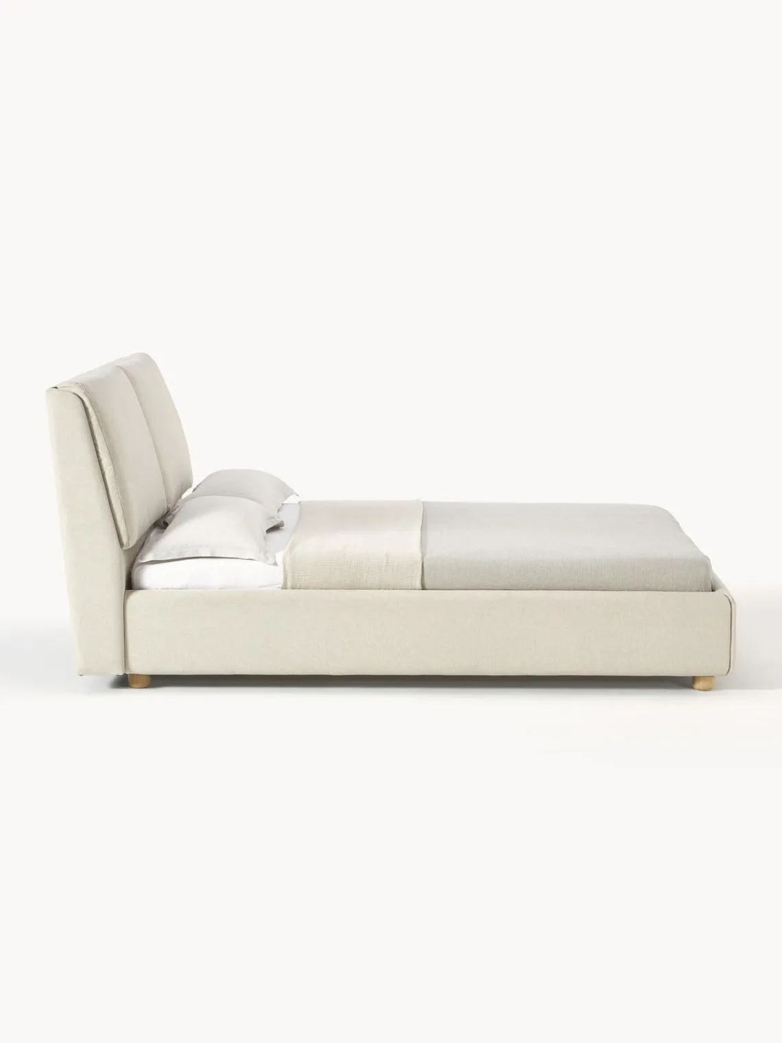 Camas Tapizadas|Camas>Westwing Collection Cama tapizada Laura Tejido blanco Off White, madera de roble
