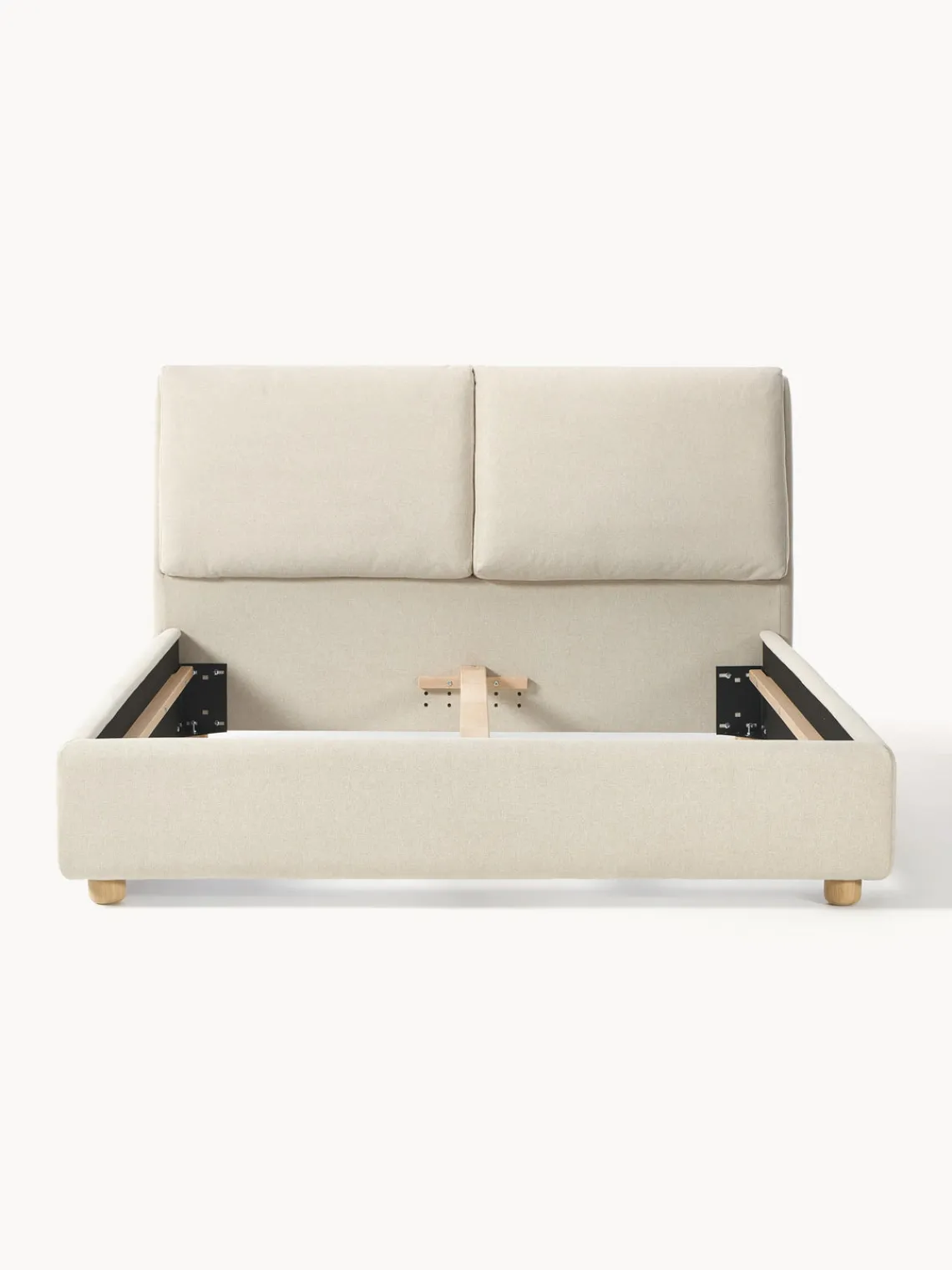 Camas Tapizadas|Camas>Westwing Collection Cama tapizada Laura Tejido blanco Off White, madera de roble