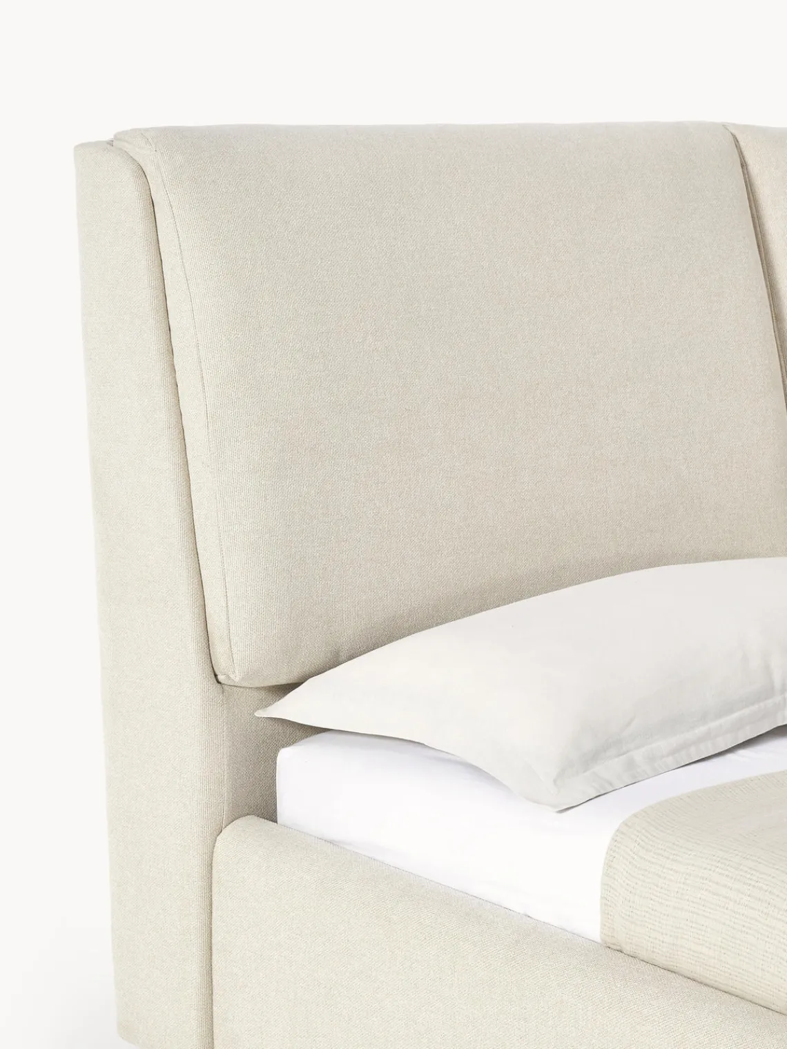 Camas Tapizadas|Camas>Westwing Collection Cama tapizada Laura Tejido blanco Off White, madera de roble