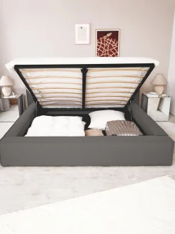 Camas Tapizadas|Camas>Westwing Collection Cama tapizada Lennon, con espacio de almacenamiento Tejido gris antracita
