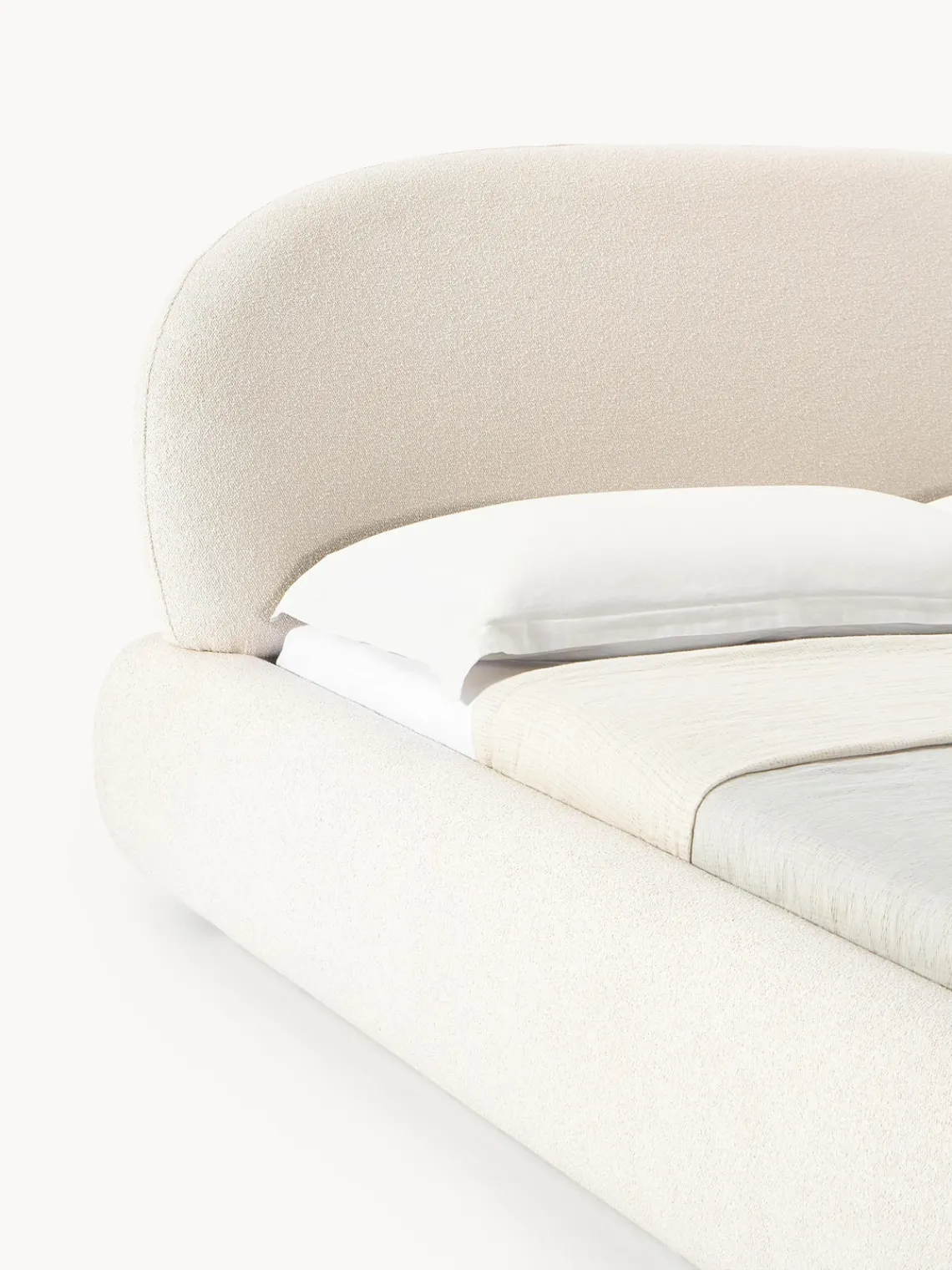 Camas Tapizadas|Camas>Westwing Collection Cama tapizada redondeada en tejido bouclé Alba Bouclé blanco Off White