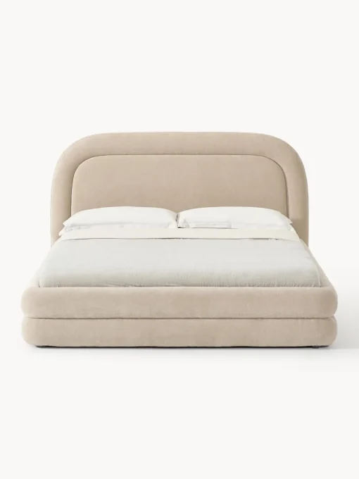 Camas Tapizadas|Camas>Westwing Collection Cama tapizada Solomon Tejido aterciopelado beige claro