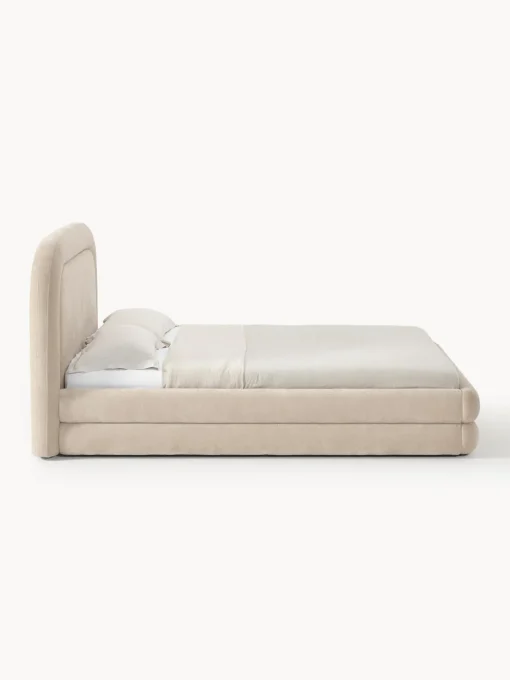 Camas Tapizadas|Camas>Westwing Collection Cama tapizada Solomon Tejido aterciopelado beige claro