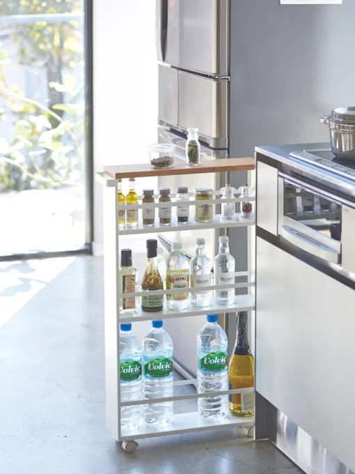 Almacenaje De Cocina>Yamazaki Carrito organizador Tower Blanco mate, madera clara