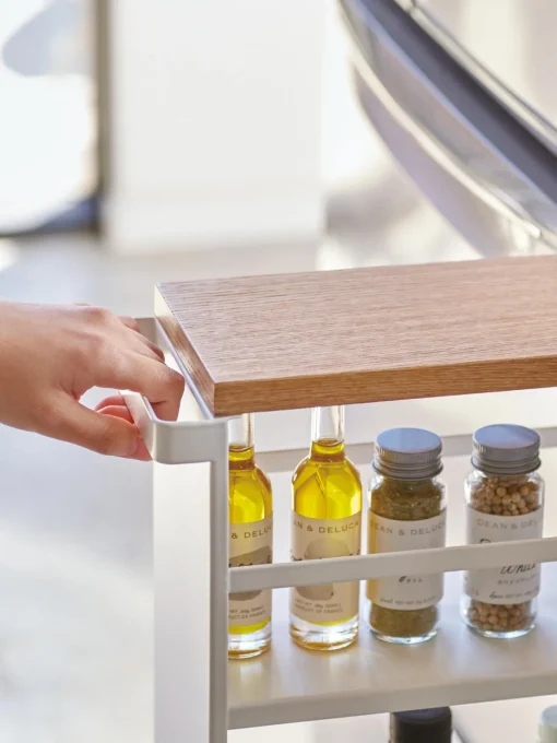 Almacenaje De Cocina>Yamazaki Carrito organizador Tower Blanco mate, madera clara
