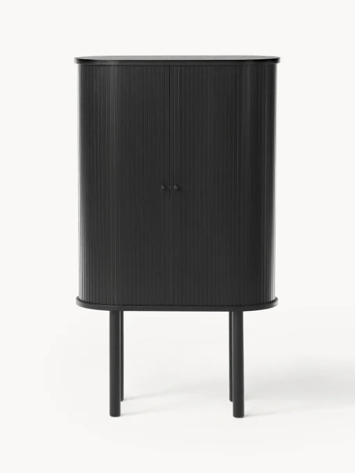 Sifonieres|Sifonieres>Westwing Collection Chiffonnier acanalado Calary Madera de roble lacada en negro
