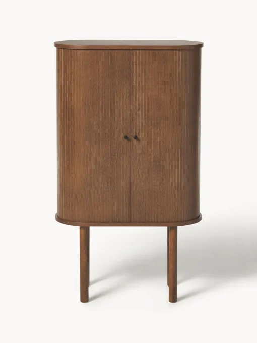 Sifonieres|Sifonieres>Westwing Collection Chiffonnier con frente acanalado Calary Madera de roble lacada en marrón oscuro