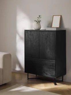 Sifonieres|Sifonieres>Westwing Collection Chiffonnier de madera de mango Luca Madera de mango lacada en negro, negro