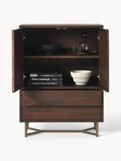 Sifonieres|Sifonieres>Westwing Collection Chiffonnier de madera de mango diseño espiga Luca Madera de mango, dorado