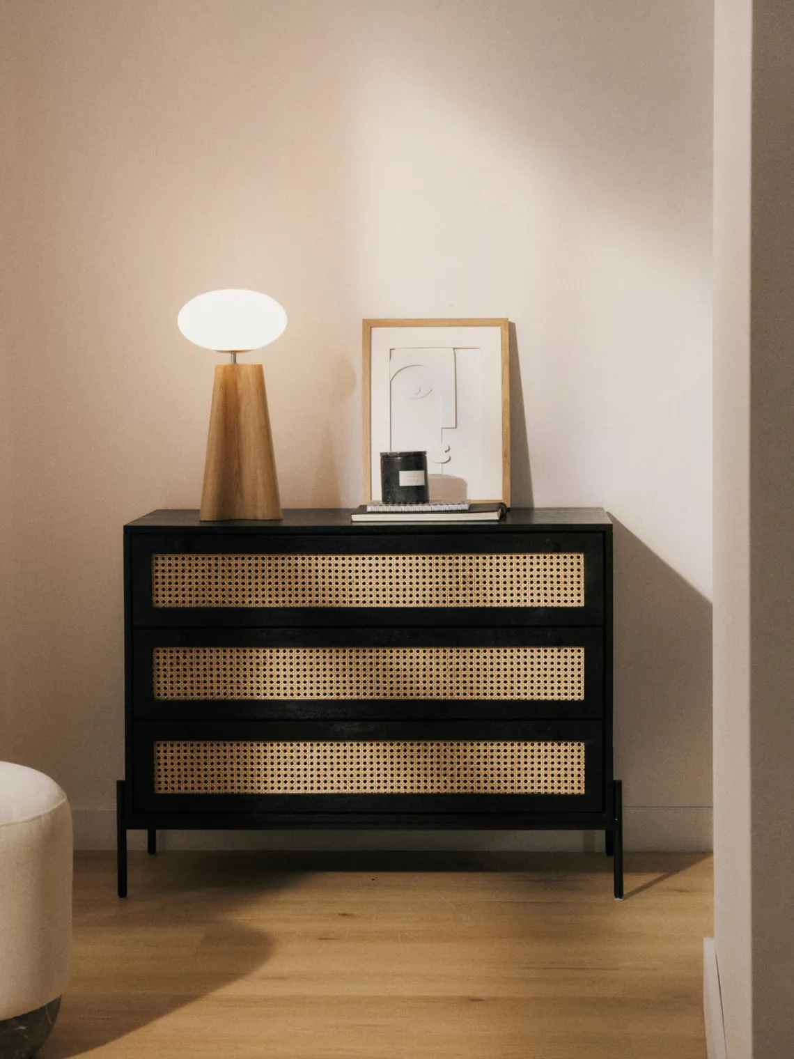 Cómodas|Cómodas>Westwing Collection Cómoda con tejido vienés Vienna Madera de mango, negro