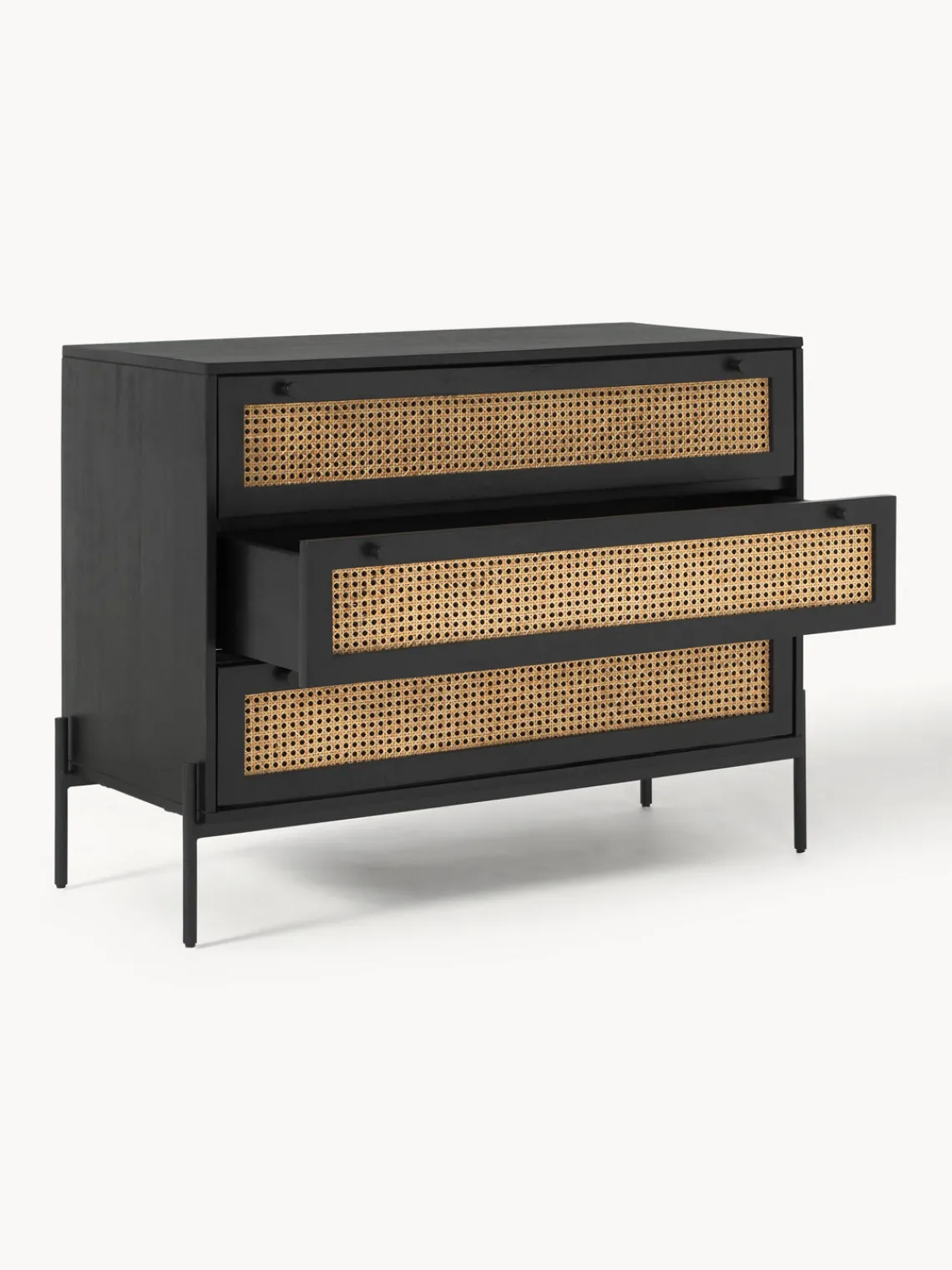 Cómodas|Cómodas>Westwing Collection Cómoda con tejido vienés Vienna Madera de mango, negro