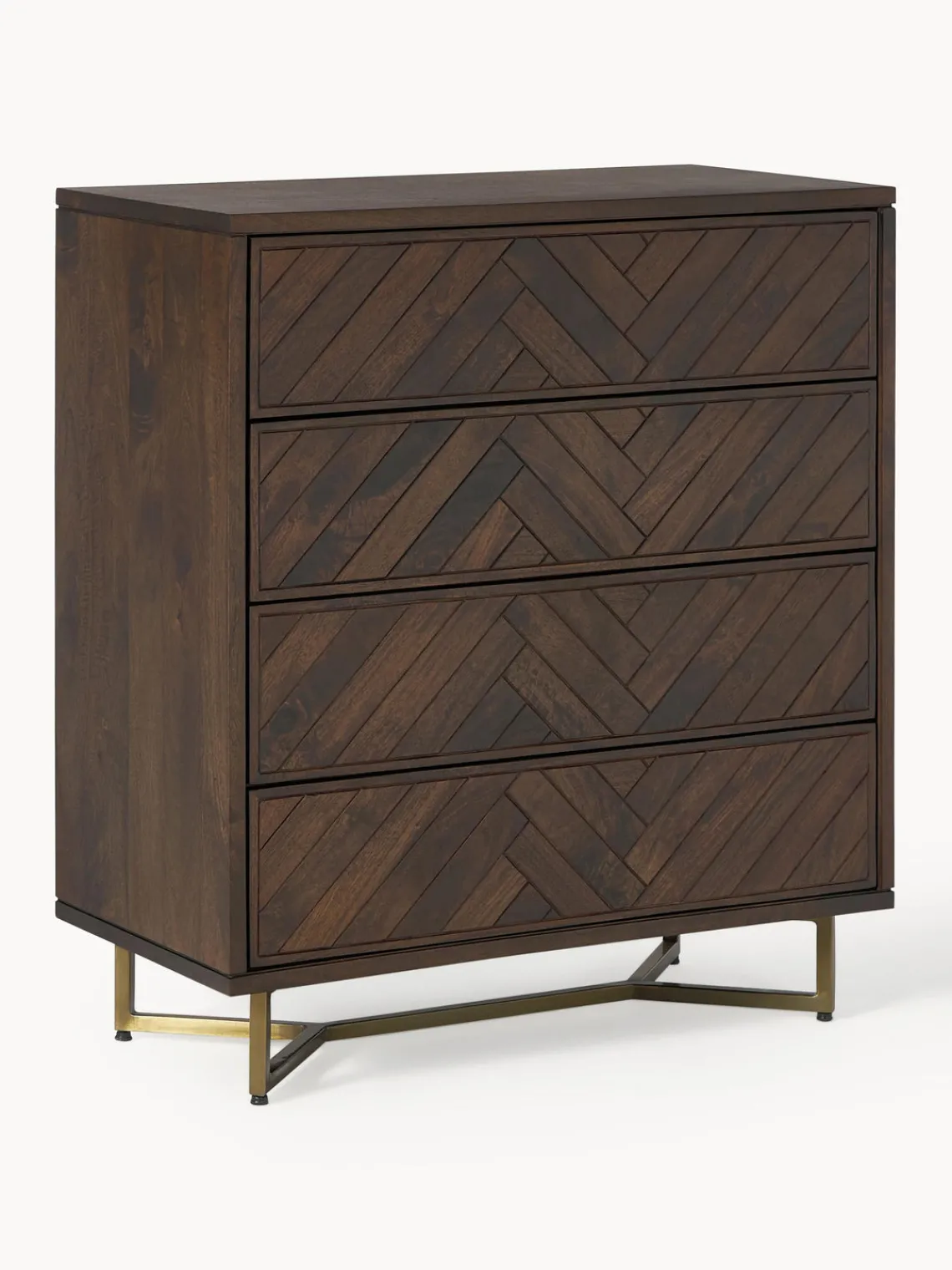 Cómodas|Cómodas>Westwing Collection Cómoda de madera de mango con diseño espiga Luca Madera de mango, dorado