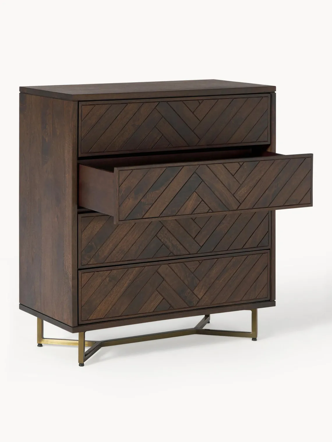 Cómodas|Cómodas>Westwing Collection Cómoda de madera de mango con diseño espiga Luca Madera de mango, dorado