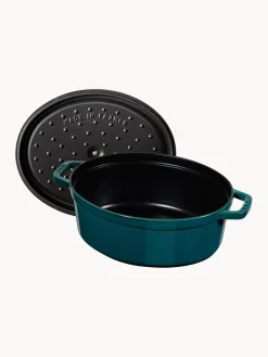 Ollas|Ollas>Staub Cocotte ovalada de hierro fundido Signature Collection Azul petróleo, plateado
