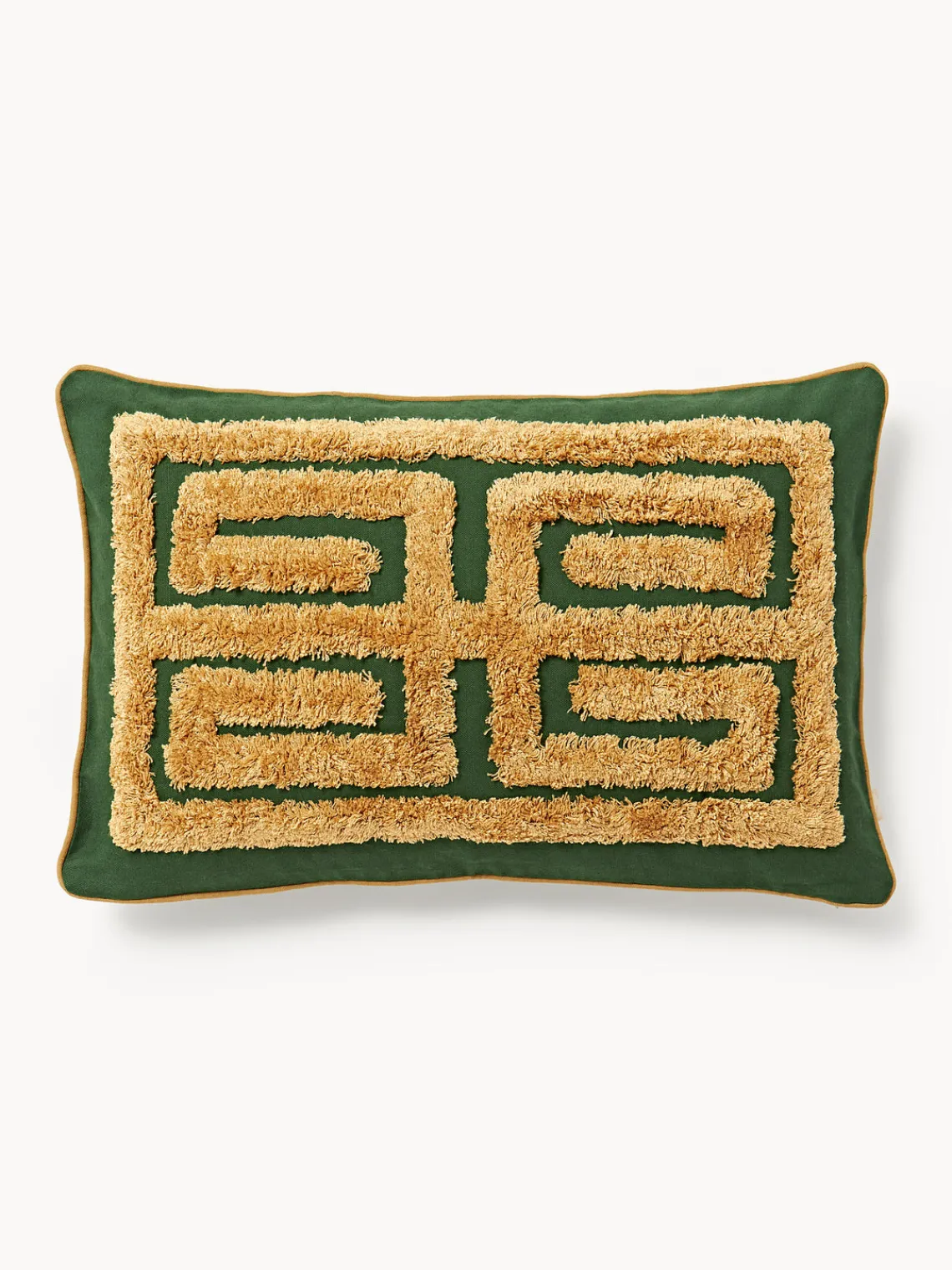 Mantas|Cojines Decorativos>Palais Cojín artesanal con decoración empenachada Cleo Verde oscuro, beige
