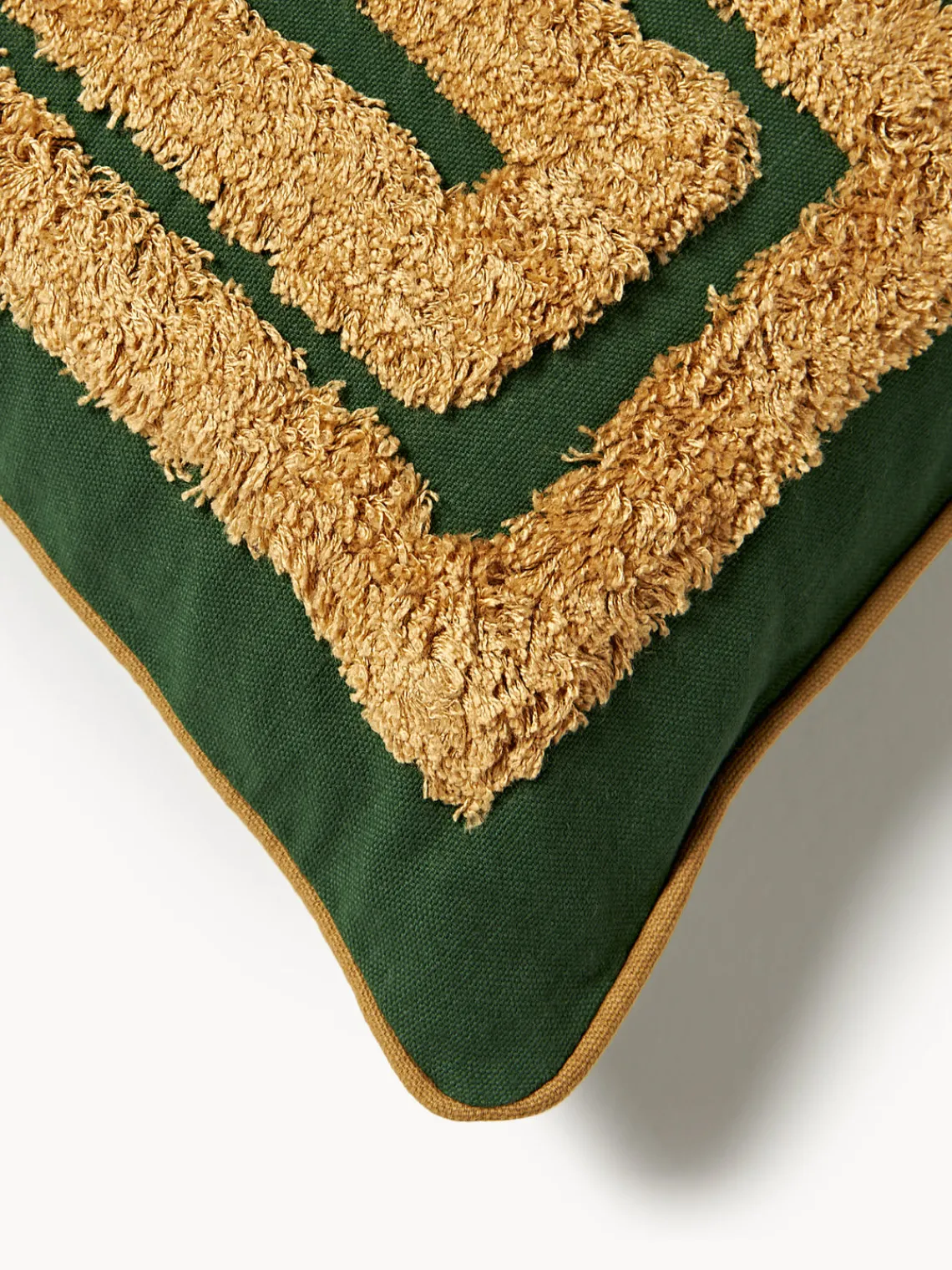 Mantas|Cojines Decorativos>Palais Cojín artesanal con decoración empenachada Cleo Verde oscuro, beige