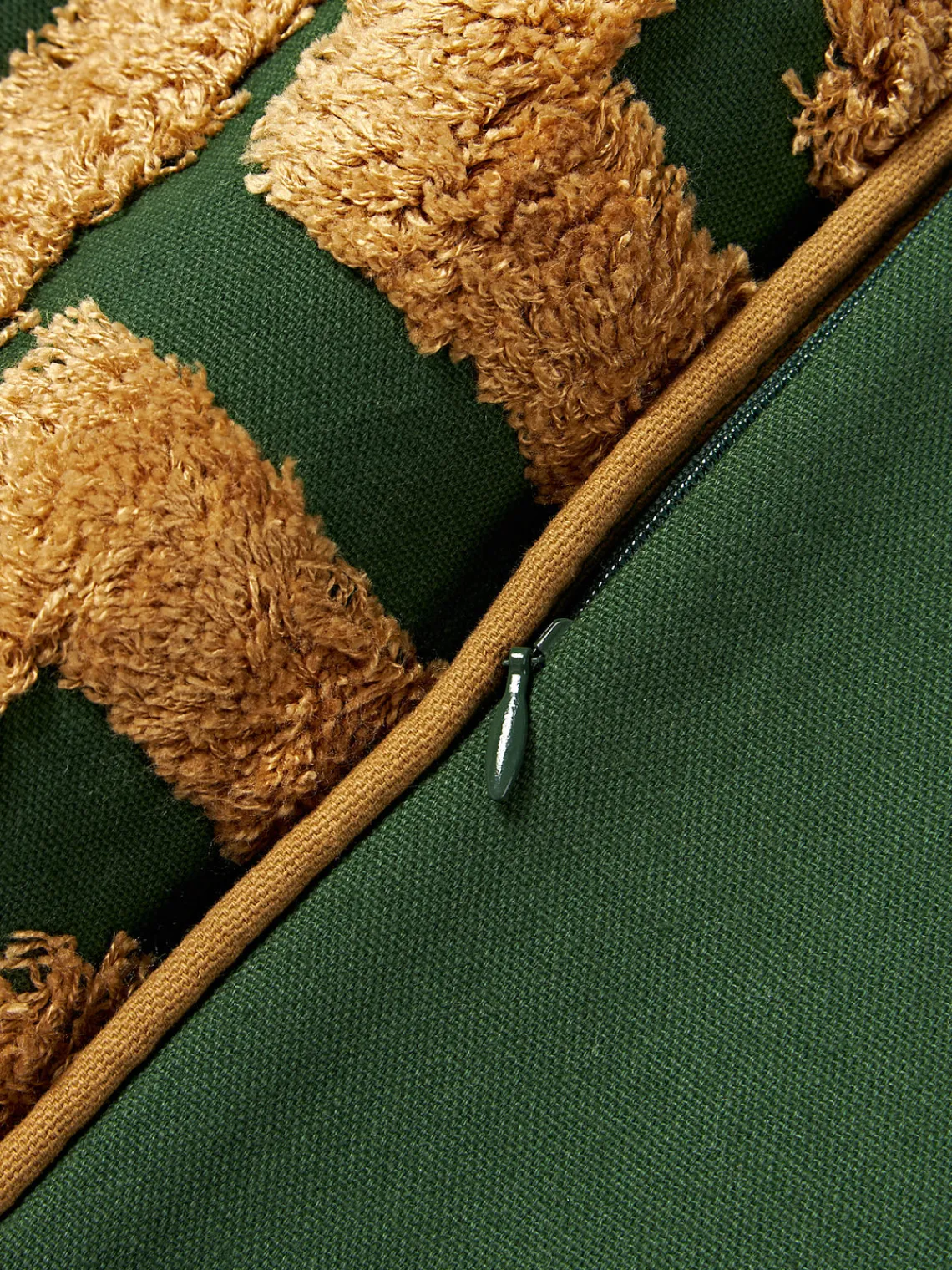 Mantas|Cojines Decorativos>Palais Cojín artesanal con decoración empenachada Cleo Verde oscuro, beige